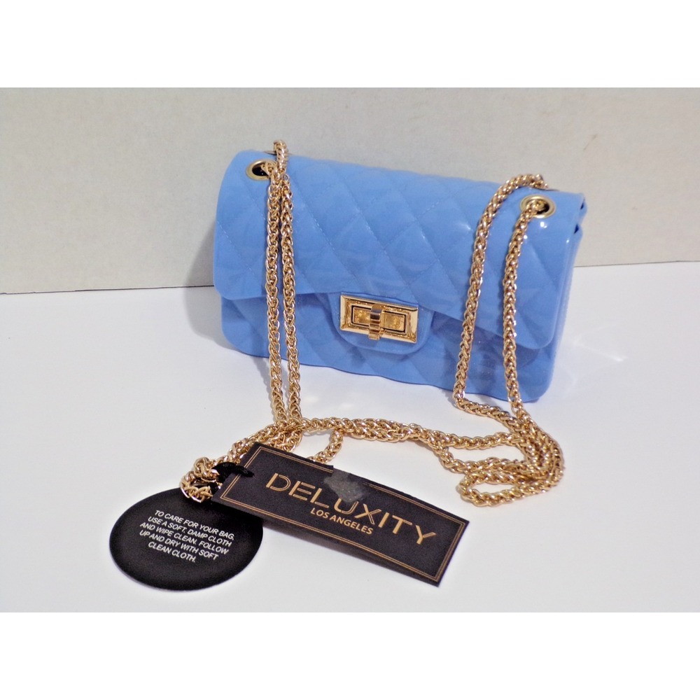 Little Light Blue Crossbody Deluxity Los Angeles‎ Gold Accents Twist Close NWT